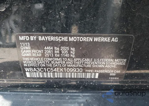 2014 BMW 328I z USA, uszkodzony, nr VIN WBA3C1C54EK109930